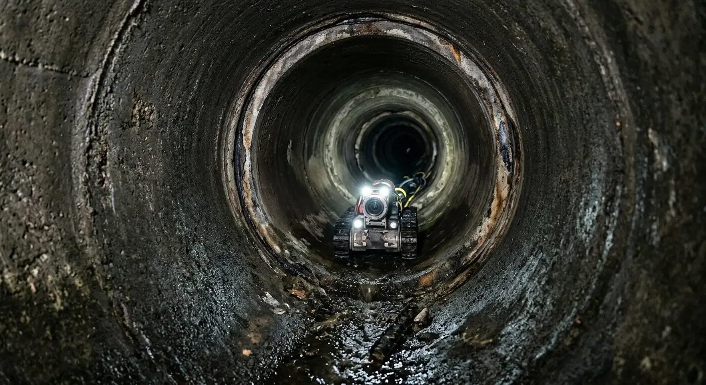 Robotic sewer camera inspecting pipe interior for Sewer Line Cleaning in Westville